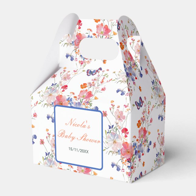 Floral Summer Butterfly Baby Shower Favor Box (Front Side)