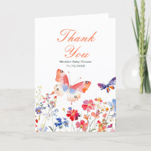 Floral Summer Butterfly Baby Shower Thank You Card