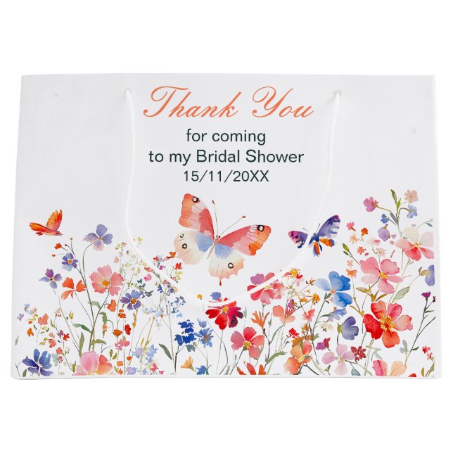 Floral Summer Butterfly Bridal Shower Large Gift Bag (Front)