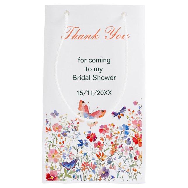 Floral Summer Butterfly Bridal Shower Small Gift Bag (Front)
