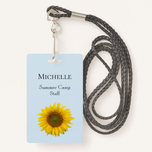 Floral Summer Camp Yellow Sunflower Name Tag Badge