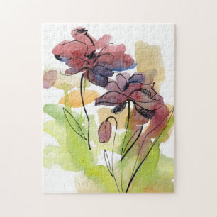 Floral summer design with hand-painted abstract 2 jigsaw puzzle