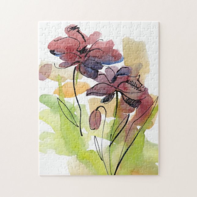 Floral summer design with hand-painted abstract 2 jigsaw puzzle (Vertical)