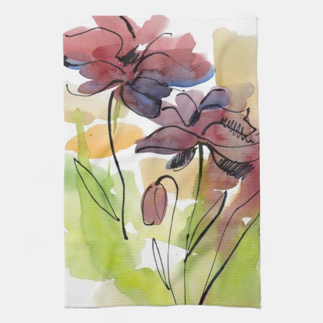 Floral summer design with hand-painted abstract 2 kitchen towel (Vertical)