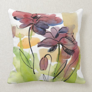 Floral summer design with hand-painted abstract 2 throw pillow