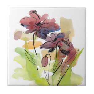 Floral summer design with hand-painted abstract 2 tile