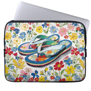 Floral Summer Flip Flops and Wildflowers Laptop Sleeve