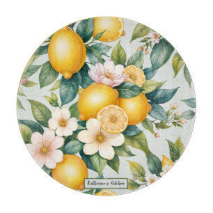 Floral Summer lemon citrus personalized name Cutting Board