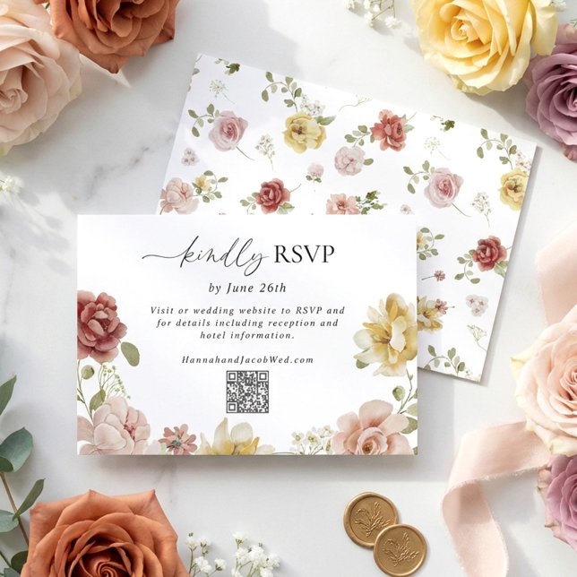 Floral Summer QR Code Wedding RSVP Card (Creator Uploaded)