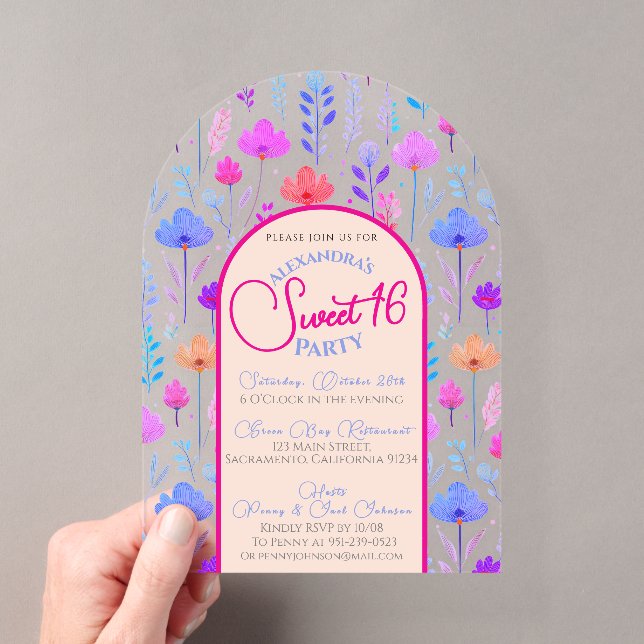 Floral summer sweet sixteen invitation transparent (Insitu (Handheld))