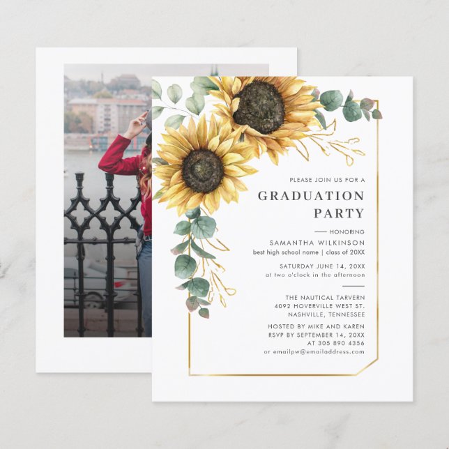 Floral Sunflower 2025 Graduation Party Invitation (Front/Back)