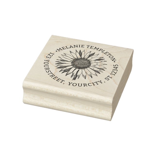 Floral Sunflower #2A Name Address Round Rubber Stamp (Stamp)