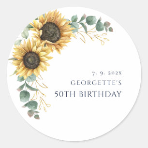Floral Sunflower 50th Birthday Party Classic Round Sticker