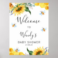 Floral Sunflower Bee Baby Shower Welcome Sign