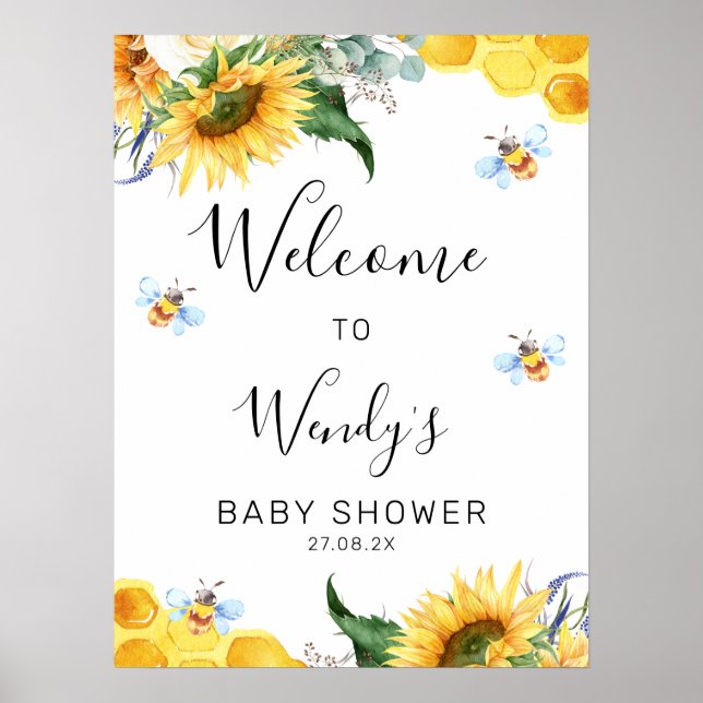 Floral Sunflower Bee Baby Shower Welcome Sign (Front)