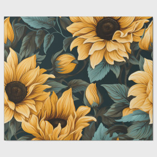 Floral Sunflower Bliss: Charming Seamless Pattern Wrapping Paper