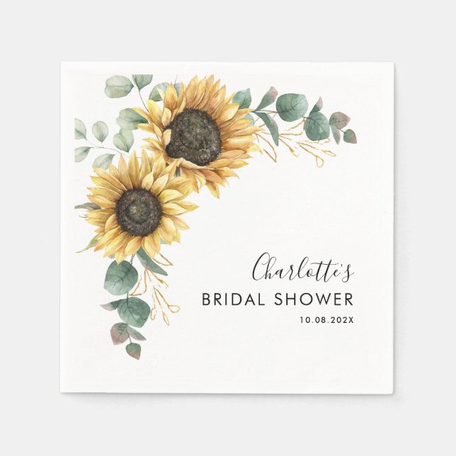 Floral Sunflower Bloom Script Bridal Shower Paper Napkin (Front)