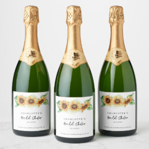Floral Sunflower Botanical Bridal Shower Sparkling Wine Label