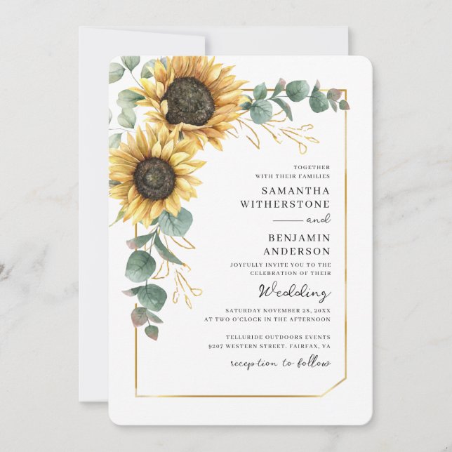 Floral Sunflower Botanical QR Code Wedding Invitation (Front)