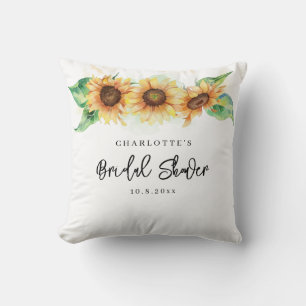 Floral Sunflower Bridal Shower Watercolor Throw Pillow