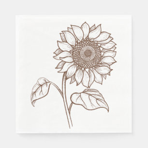 Floral Sunflower Brown Flower Rustic Fall Wedding Napkin