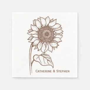 Floral Sunflower Brown Wedding Bridal Shower Napkin