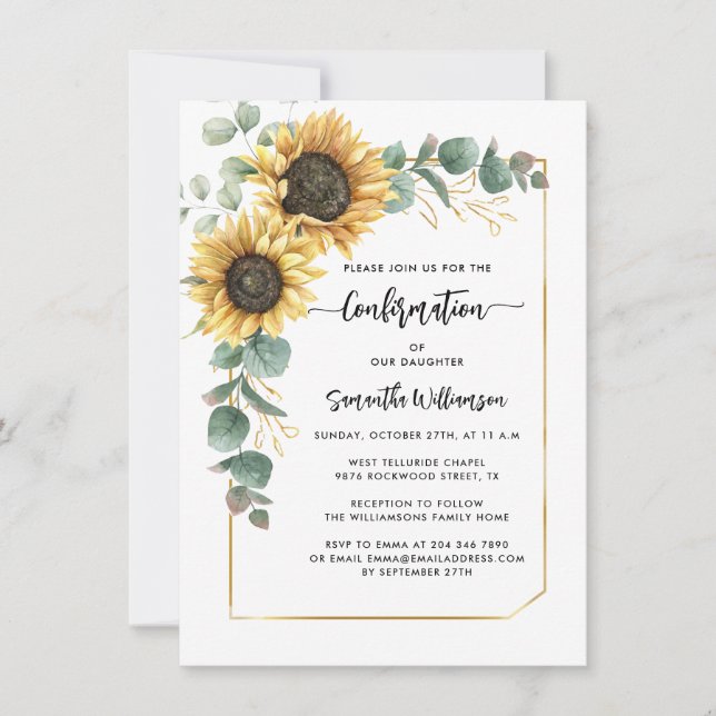 Floral Sunflower Confirmation Invitation (Front)