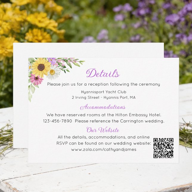 Floral Sunflower Daisy Garden Wedding Details Enclosure Card (Creator Uploaded)