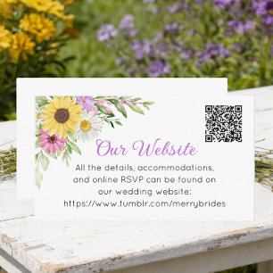 Floral Sunflower Daisy Wildflowers Wedding Website Enclosure Card