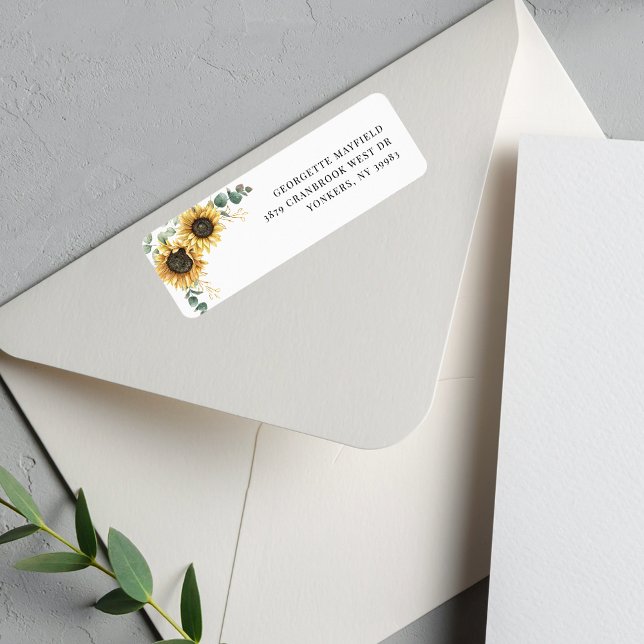 Floral Sunflower Elegant Return Address (Floral Sunflower Eucalyptus Watercolor Return Address Label)