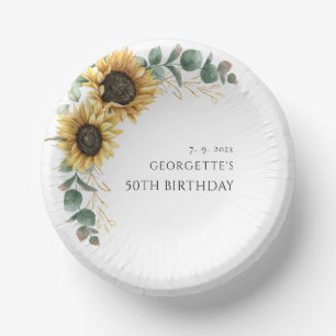 Floral Sunflower Eucalyptus 50th Birthday Paper Plate