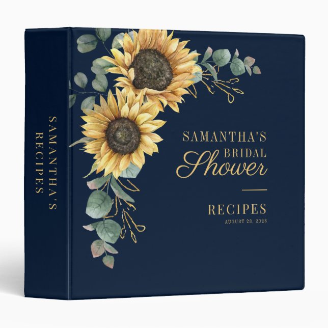 Floral Sunflower Eucalyptus Bridal Shower Recipes Binder (Front/Spine)