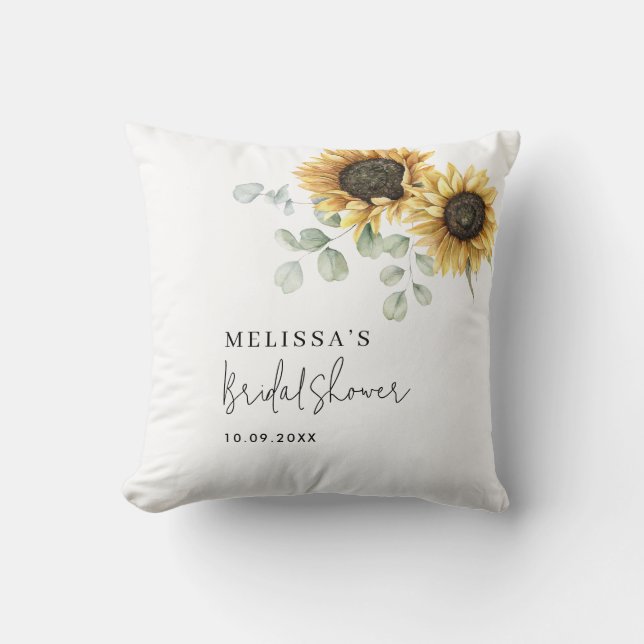 Floral Sunflower Eucalyptus Bridal Shower Throw Pillow (Front)