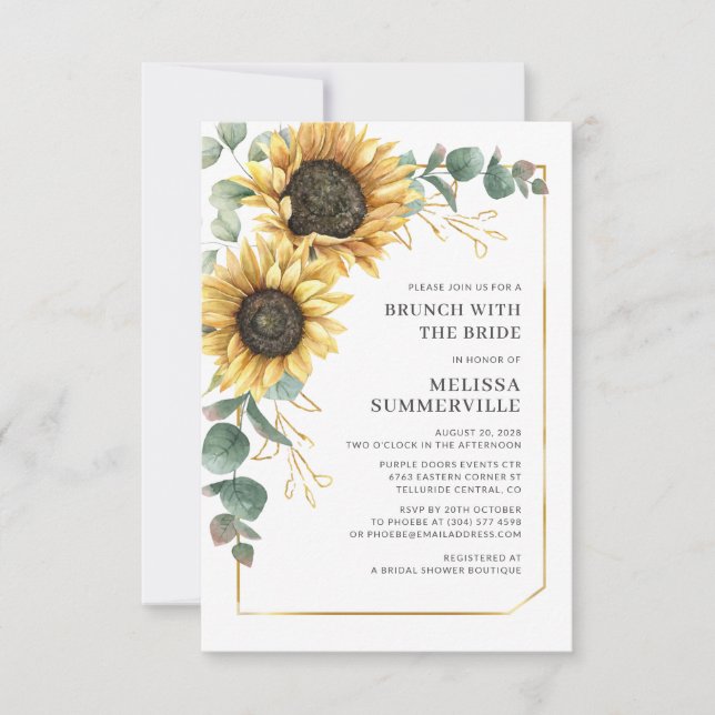 Floral Sunflower Eucalyptus Brunch with Bride Invitation (Front)