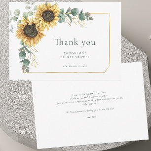 Floral Sunflower Eucalyptus Elegant Bridal Shower Thank You Card