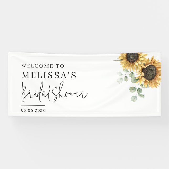Floral Sunflower Eucalyptus Foliage Bridal Shower Banner (Horizontal)