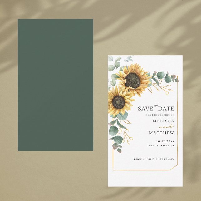 Floral Sunflower Eucalyptus Foliage Save The Date Card (Sunflower Eucalyptus Typography Wedding Save the Date Business Card)