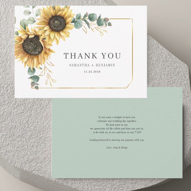 Floral Sunflower Eucalyptus Foliage Wedding Thank You Card (Floral Sunflower Eucalyptus Foliage Wedding Thank You Card)