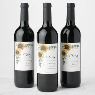 Floral Sunflower Eucalyptus Foliage Wedding Wine Label