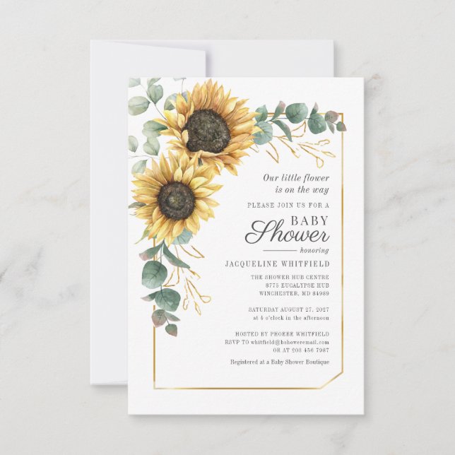 Floral Sunflower Eucalyptus Greenery Baby Shower Invitation (Front)