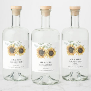 Floral Sunflower Eucalyptus Greenery Liquor Bottle Label