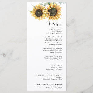 Floral Sunflower Eucalyptus Modern Wedding Menu