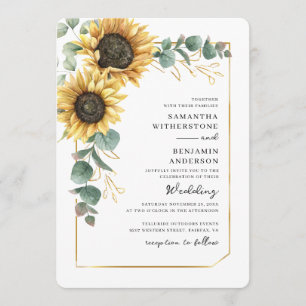 Floral Sunflower Eucalyptus QR Code Wedding Invitation