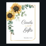 Floral Sunflower Eucalyptus Rustic Cards and Gifts Poster<br><div class="desc">Our sunflower eucalyptus floral and geometric frame cards and gifts sign is perfect for a country barn wedding or bridal shower. The bohemian floral design features yellow sunflowers, gold foil geometric leaves and frame, and hunter green eucalyptus greenery in watercolor with an elegant modern rustic look. Easy to personalize for...</div>