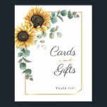 Floral Sunflower Eucalyptus Rustic Cards and Gifts Poster<br><div class="desc">Our sunflower eucalyptus floral and geometric frame cards and gifts sign is perfect for a country barn wedding or bridal shower. The bohemian floral design features yellow sunflowers, gold foil geometric leaves and frame, and hunter green eucalyptus greenery in watercolor with an elegant modern rustic look. Easy to personalize for...</div>