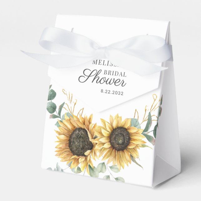 Floral Sunflower Eucalyptus Script Bridal Shower Favor Box (Front Side)