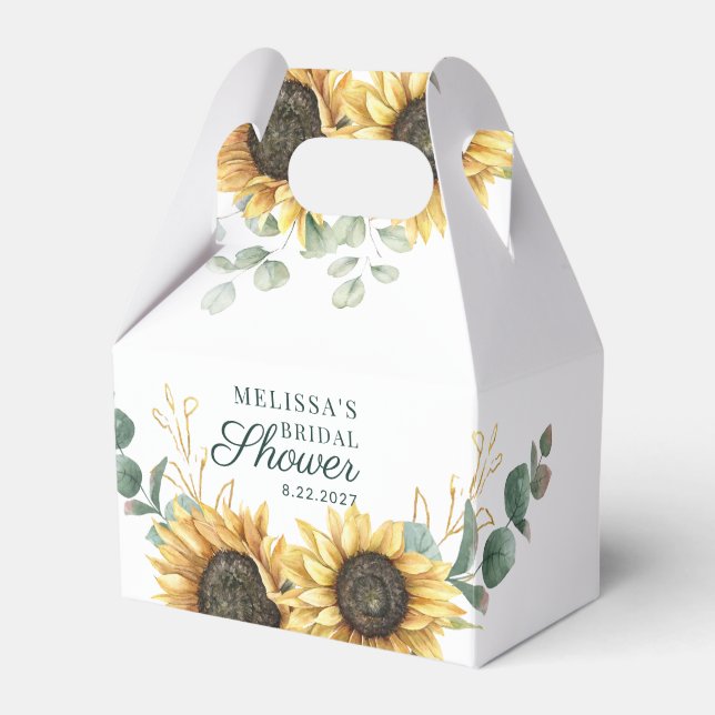 Floral Sunflower Eucalyptus Script Bridal Shower Favor Box (Front Side)
