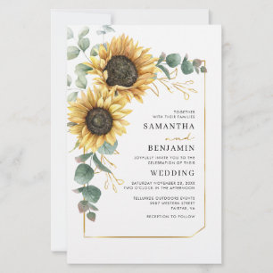 Floral Sunflower Eucalyptus Wedding Invitation