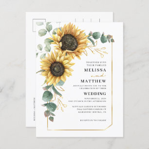 Floral Sunflower Eucalyptus Wedding Invitation Postcard