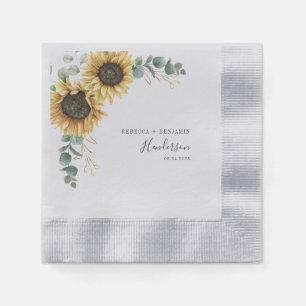 Floral Sunflower Eucalyptus Wedding Party Paper Napkin